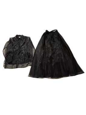 Sheer Black Organza Blouse and Full Skirt Set0517